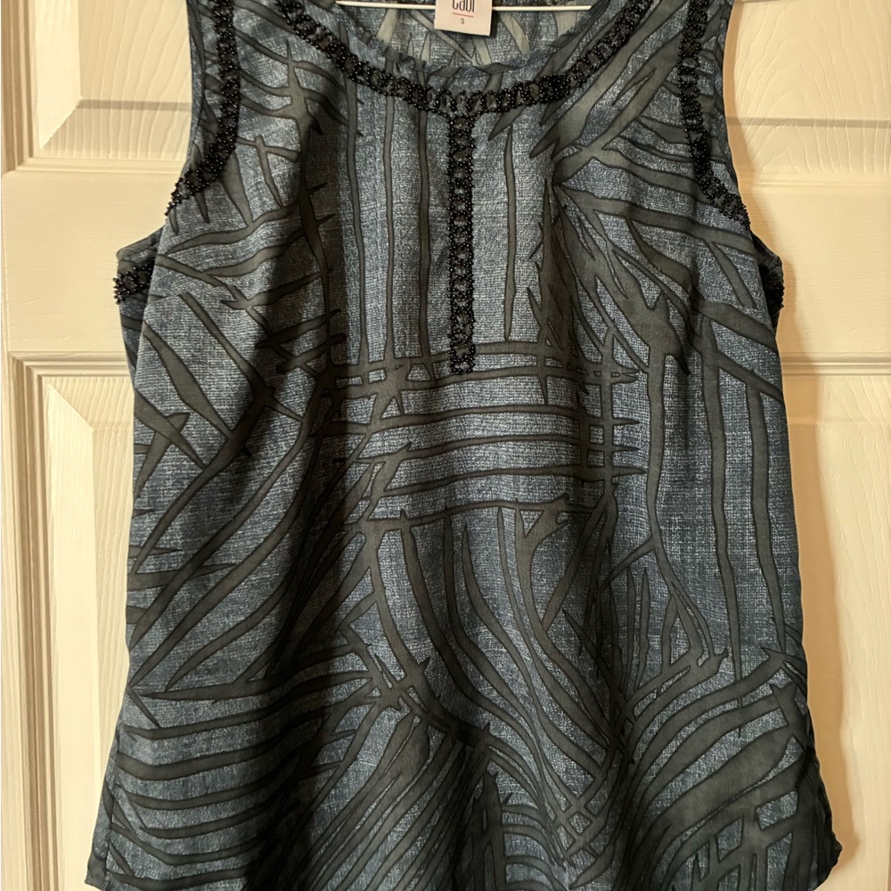 CAbi 3334 Charcoal Patterned Sleeveless Blouse